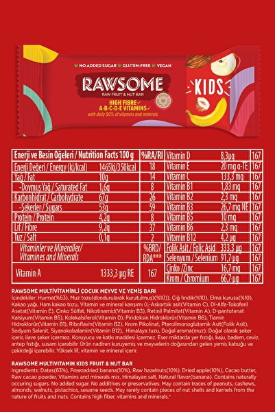 Rawsome Multivitamin Kids Bar Glutensiz Ve Vegan 30g X 20 Adet