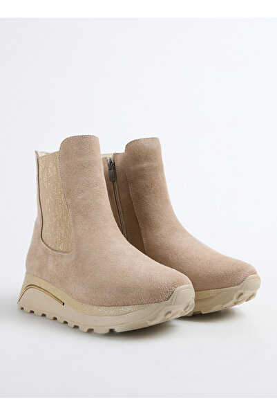 Cotton Bar Deri Bej Kadın Bot D-ANABEN