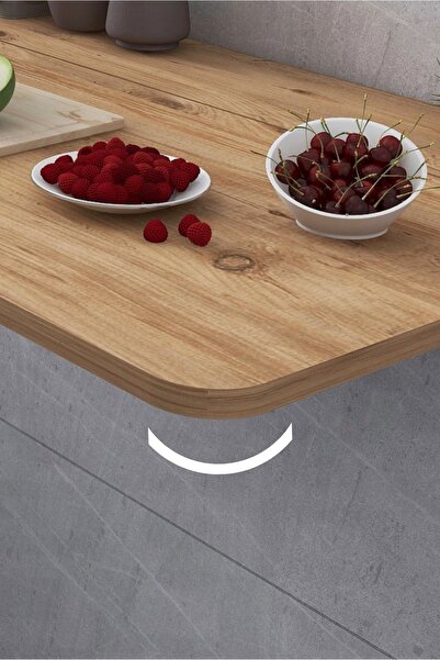 Kydonia Home 110x60 cm Oval Köşeli Çam Ahşap DesenliSabit Raflı Duvara Monte Kırma Katlanır Yemek Masası