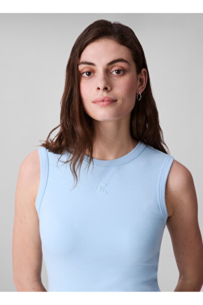 Calvin Klein Jeans Yuvarlak Yaka Nakışlı Mavi Uzun Kadın Elbise LV047C240GVE0