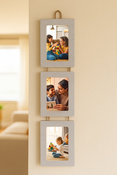 Studyo Plus İzmir Ahsap 3'lü 10x15 Cm İpli Fotograf çerçevesi Dikey Vizon renk