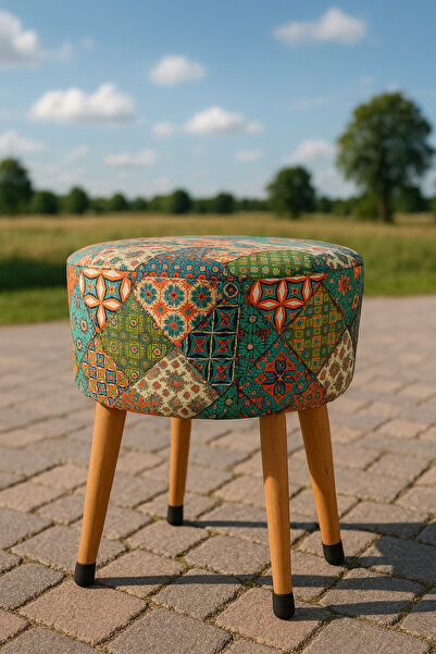 ustaagac Osmanlı Bohem Etnik Puf Koltuk Bench Tabure – Dekoratif Ahşap Ayaklı | Doğal & Modern Stil