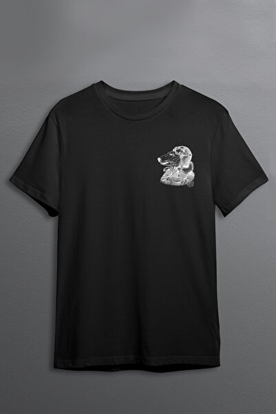 Justime Design Bear Linear Side Print Oversize Cotton Crew Neck Unisex T-Shirt
