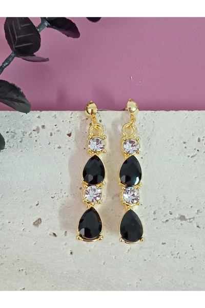 mos&more Black Gold Crystal Stone Evening Dress Women's Earrings