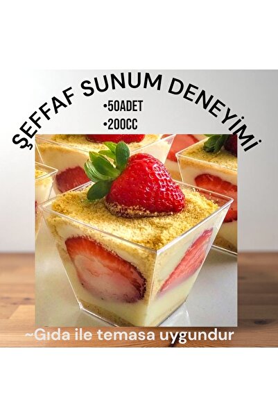 Owersea 200cc 50Adet Kübik Prizma Mika Plastik Kase Şeffaf Kapaksız Sunum Kabı Tatlı & Meze Ve Salata Kasesi