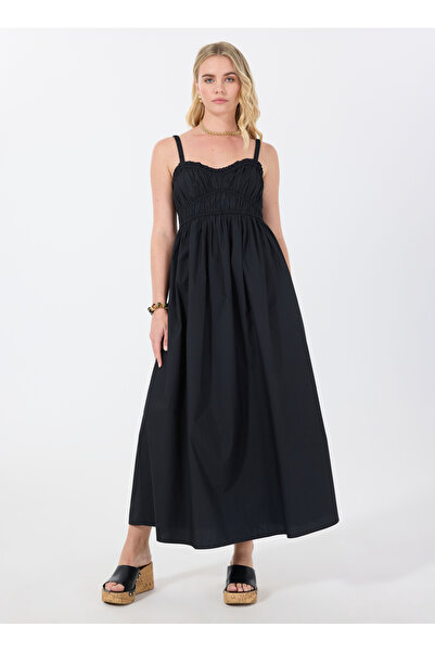 BOSS Kare Yaka Düz Siyah Standart Kadın Elbise 50537919