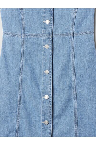 GAP Kız Çocuk Mavi Archive Button Denim Mini Elbise
