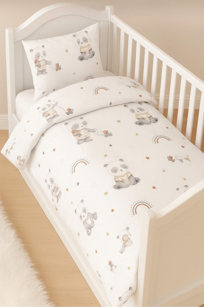 SUVAY 100% Cotton Baby Bedding Set |   Park Bed Girl Boy Child Panda Rainbow Patterned