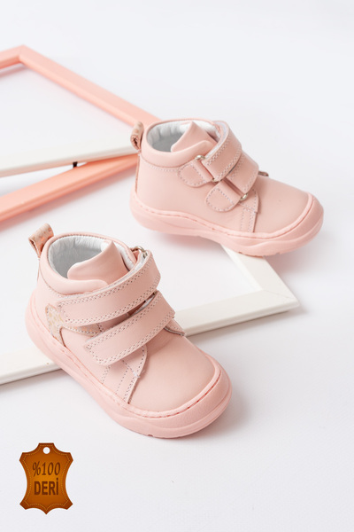 lina step Pembe Hakiki Deri Ortopedik Tabana Dikişli Cırtlı Kız Bebek İlk Adım Bot Ayakkabı