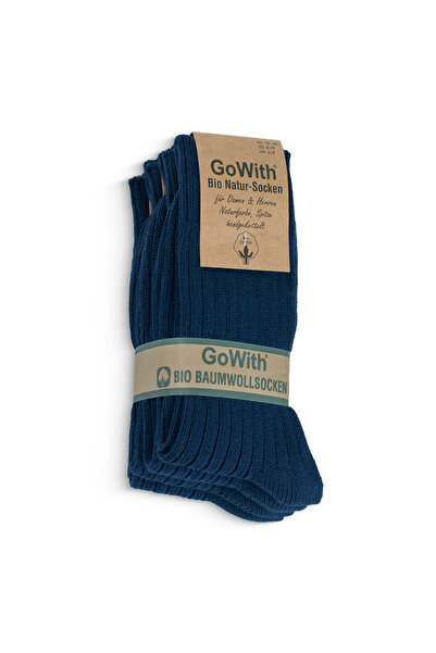 Go With 4'lü Kadın Erkek Lacivert Bio Naturel %100 Doğal Pamuklu Ribana Örgü Dikişsiz Soket Çorap 3012