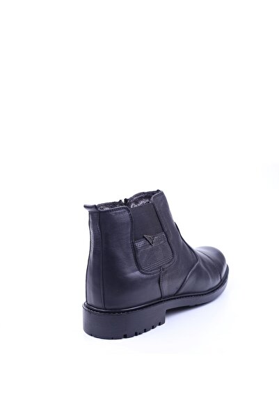 Çetintaş 4380 Μαύρες ανδρικές χειμερινές μπότες από γνήσιο δέρμα μεγάλου μεγέθους