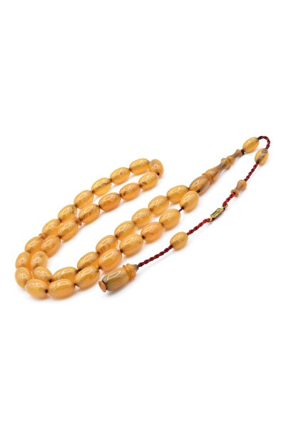 Murty99 Ahmet Emin Signed Almond Cut Moire White Squeeze Amber Prayer Beads