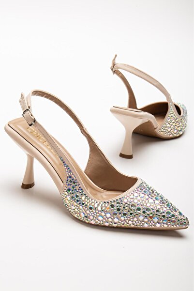 CHICELLA Rochie de seară de damă Luma Beige Stone Detaliată Pantofi cu toc