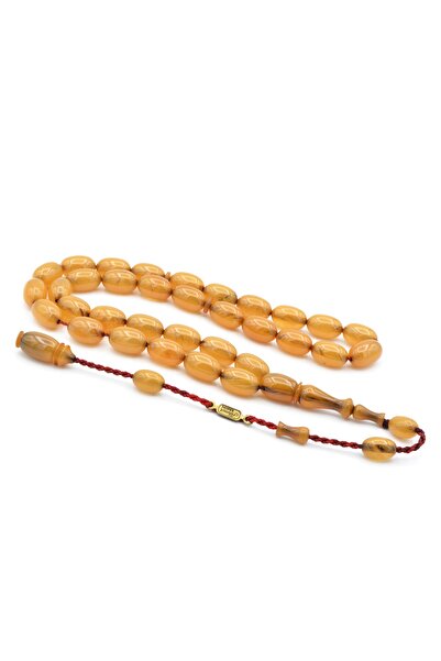 Murty99 Ahmet Emin Signed Almond Cut Moire White Squeeze Amber Prayer Beads