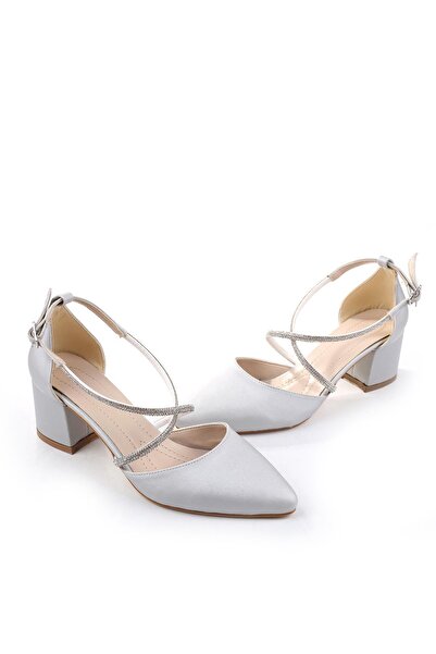 Ceylan 3909 Model Stone Detailed 5,5 Cm Satin Pantofi de damă Cu Toc