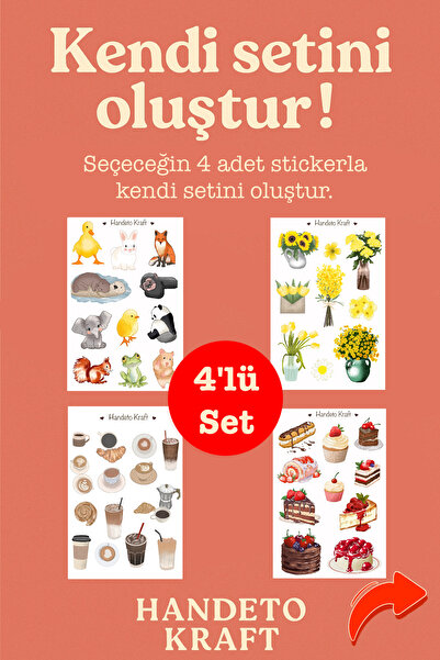 Handeto Kraft Kendi Setini Oluştur 4'lü Sticker Seti Kişiye Özel Sticker Çıka...