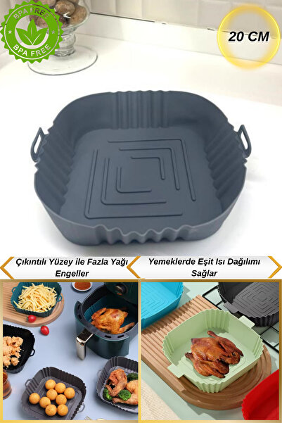 Hane Dostu 20 Cm Kare Model  Isıya Dayanıklı Yıkanabilir Silikon Fırın Pişirm...