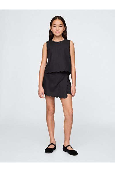 GAP Kız Çocuk Siyah Keten Karışımlı Fırfırlı Bluz