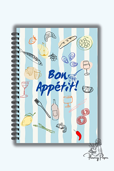 Flowery Paper Tarif defteri Bon Apetiit Laminasyonlu Sert Kapak 50 yaprak/100 sayfa, Konsept defter, Notepad