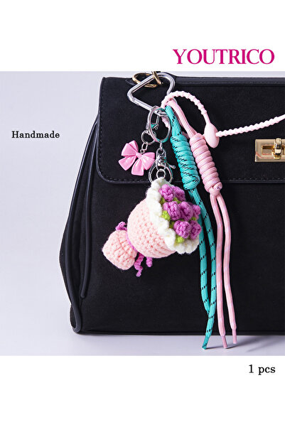 Youtrico سلسلة مفاتيح مضفرة فاخرة - حقيبة يدوية عتيقة مع حبل (قطعة واحدة)
