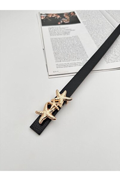 MODAM HİFA Star Buckle Gold Women's Belt Dress Belt Shirt Belt Coat Belt Trouser Belt