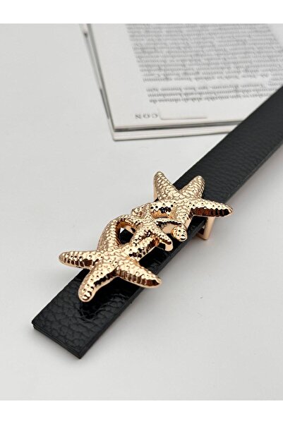 MODAM HİFA Star Buckle Gold Women's Belt Dress Belt Shirt Belt Coat Belt Trouser Belt