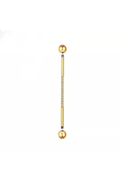 Bylin Cerrahi Çelik Ortası Zirkon Taş Sıralı I Köprü Piercing /endüstriel - Bar Uzunluğu 38 Mm- 1 Adet