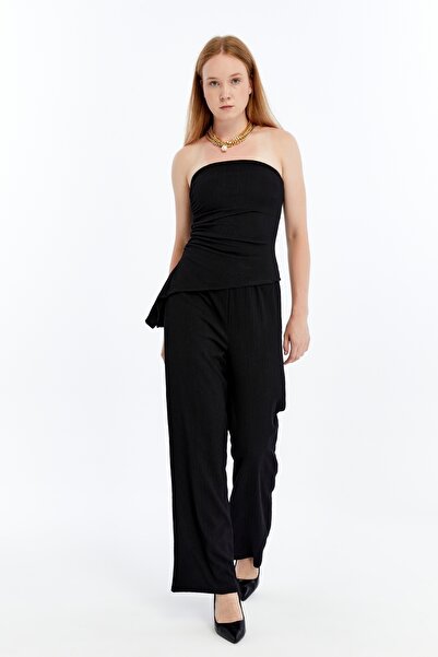 Maison La Femme Women's Suit Strapless Blouse Pants Suit