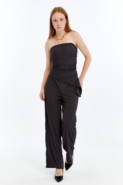 Maison La Femme Women's Suit Strapless Blouse Pants Suit