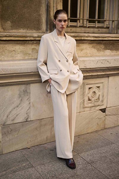 Hooopstore Class Rubber Detailed Palazzo Stone Trousers