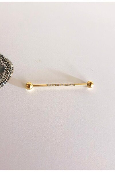 Bylin Cerrahi Çelik Ortası Zirkon Taş Sıralı I Köprü Piercing /endüstriel - Bar Uzunluğu 38 Mm- 1 Adet