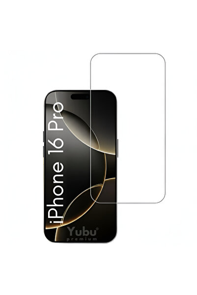 yubu iPhone 16 Pro Uyumlu Tam Kaplayan Şeffaf Tamperli Kırılmaz Cam (Ekran Ko...