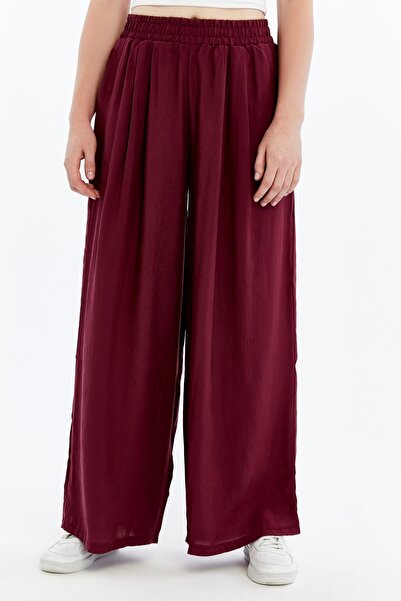 Maison La Femme بنطلون نسائي من قماش تانسيل عالي الخصر وواسع الساق