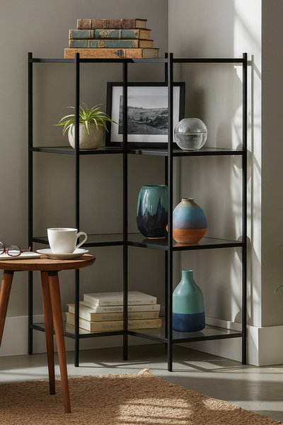 DEKOPRATİK Astana Köşe Kitaplık - Siyah - Füme Cam