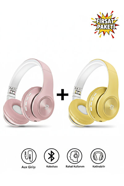 Tech&bello accessories Kablosuz Kulaküstü Pembe+Sarı Bluetooth Kulaklık Stere...