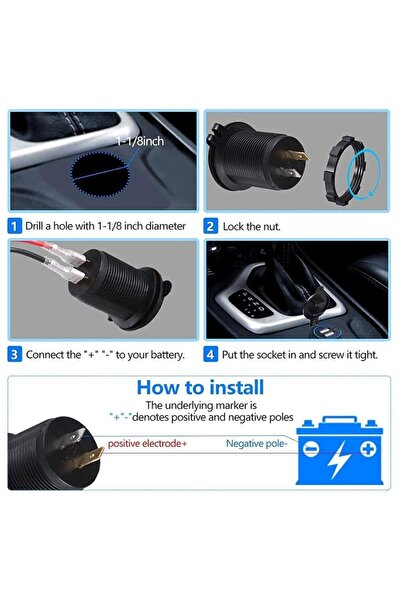 SomayStore Marine Pano Tip ikili USB 3.0 + Type C Soketi Butonlu Hızlı Şarj 12-24V