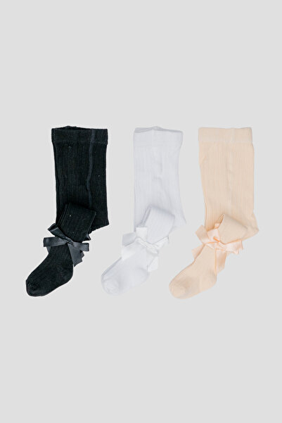 Defne Baby جوارب طويلة قطنية للفتيات والرضع مع 3 إكسسوارات شريطية