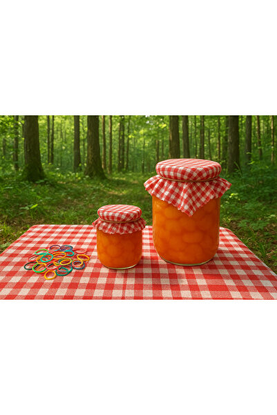 senmasy 30 Jar Lid Covers / Red Gingham and Colored Binding Rubber