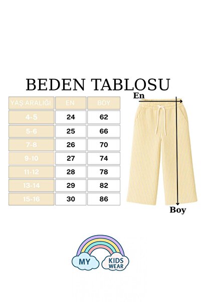 My Kids Wear Kız Çocuk Bol Kesim Çizgili Pantolon 4-16 Yaş 11997