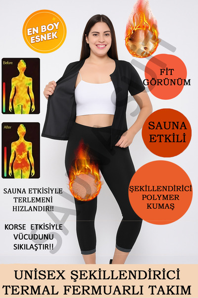 SAUNA SUIT Unisex Γνήσιο σετ φόρμας φόρμας εφίδρωσης με κοντομάνικο καλσόν με φερμουάρ στο κάτω μέρος με θερμική σάουνα