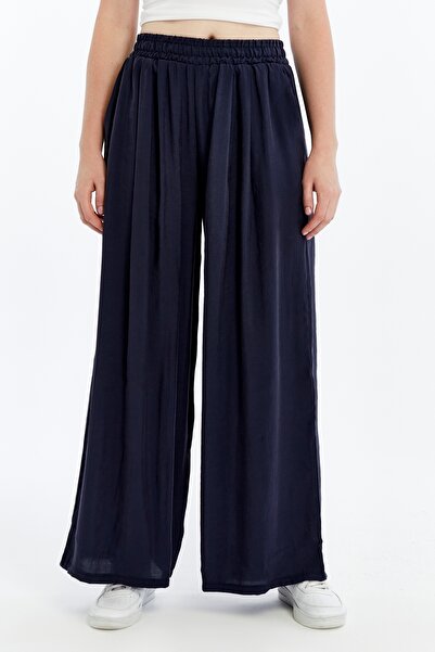 Maison La Femme بنطلون نسائي من قماش تانسيل عالي الخصر وواسع الساق