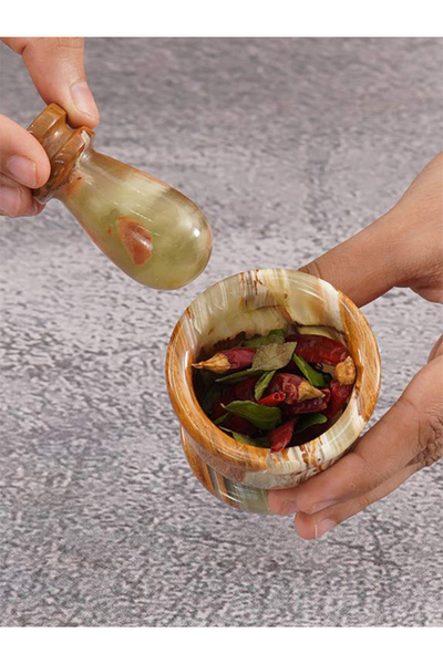 Radicaln Mini Green Onyx Marble Mortar & Pestle Set – Natural Stone Spice Grinder 6.35 cm