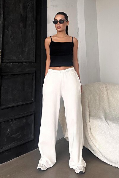 Madmext Weiße Damen-Jogginghose mit weitem Bein MG2279