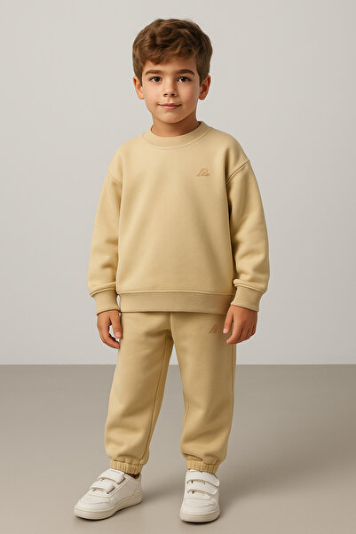 LittlePoffy Çocuk  Oversize  Alt Üst Bebek Çocuk Eşofman Takımı 3 iplik Kalın...