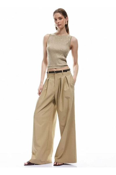 Koton Γυναικείο παντελόνι κανονικής μέσης ίσιο πράσινο 5SAK40049EW