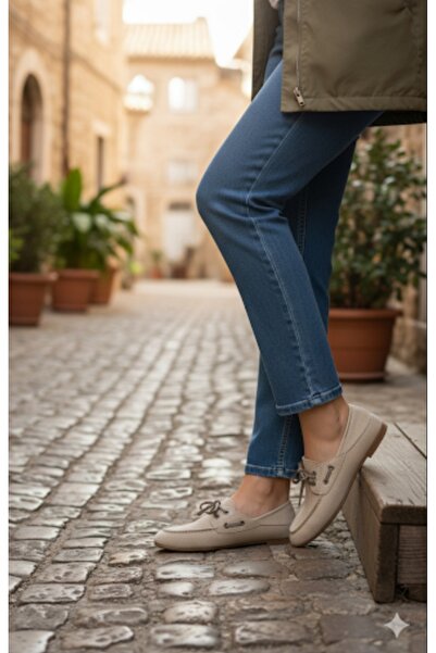 Bufu Loa Bej Süet Babet Bağcıklı İnce Taban Loafer