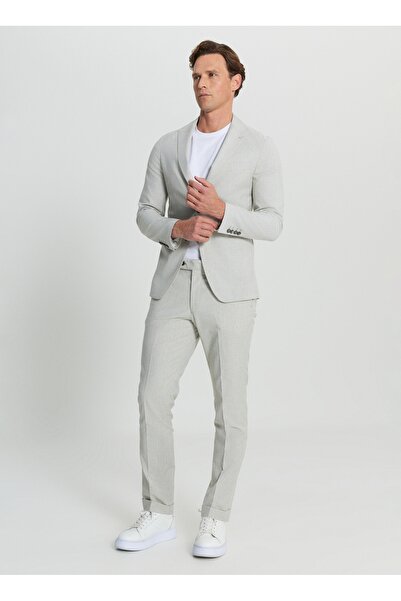 ALTINYILDIZ CLASSICS Altınyıldız Classics Normal Waist Slim Fit Gray - White Men's Suit Ace030252213_Gby