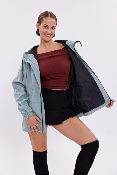 Royalside Γυναικείο αδιάβροχο Mint Green - Αδιάβροχο, ανθεκτικό στον αέρα, με κουκούλα και τσέπες