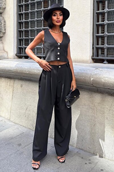 Lijuri set cu vestă seturi de pantaloni cu pliuri laterale și detaliu cu nast...