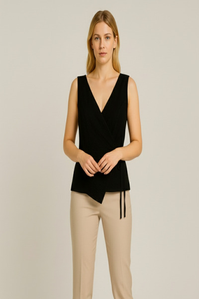 Sibel Günay Butik Γυναικεία μπλούζα |   Μοντέλο γιλέκου διπλό πέτο με δέσιμο ...